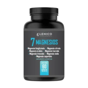 Frasco de suplemento Lenico Magnesios 60 cápsulas para relajación y sueño