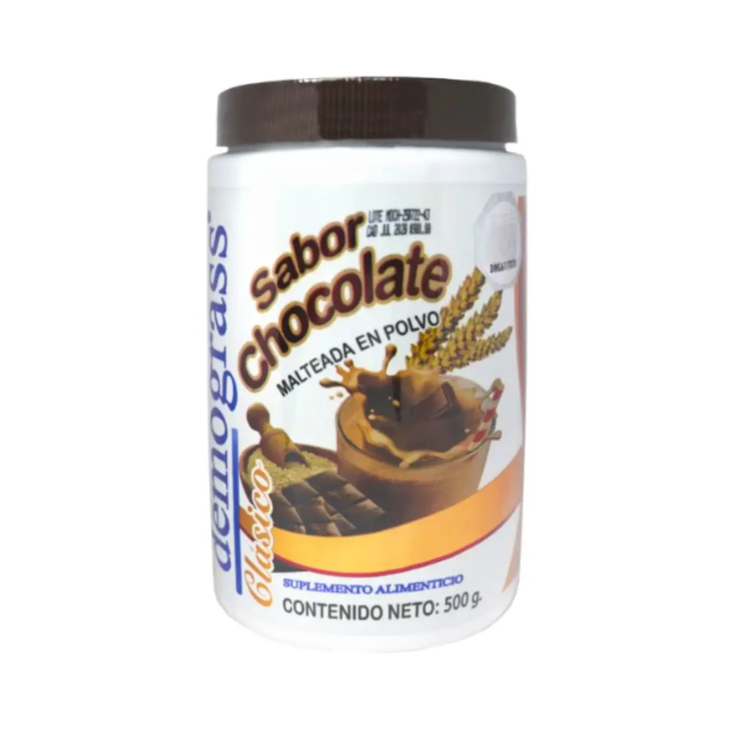 Bote de Malteada Demograss Clásico Sabor Chocolate de 500 g