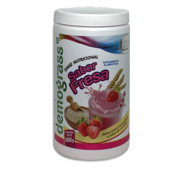 Bote de Malteada Demograss Clásico Sabor Fresa de 500 g